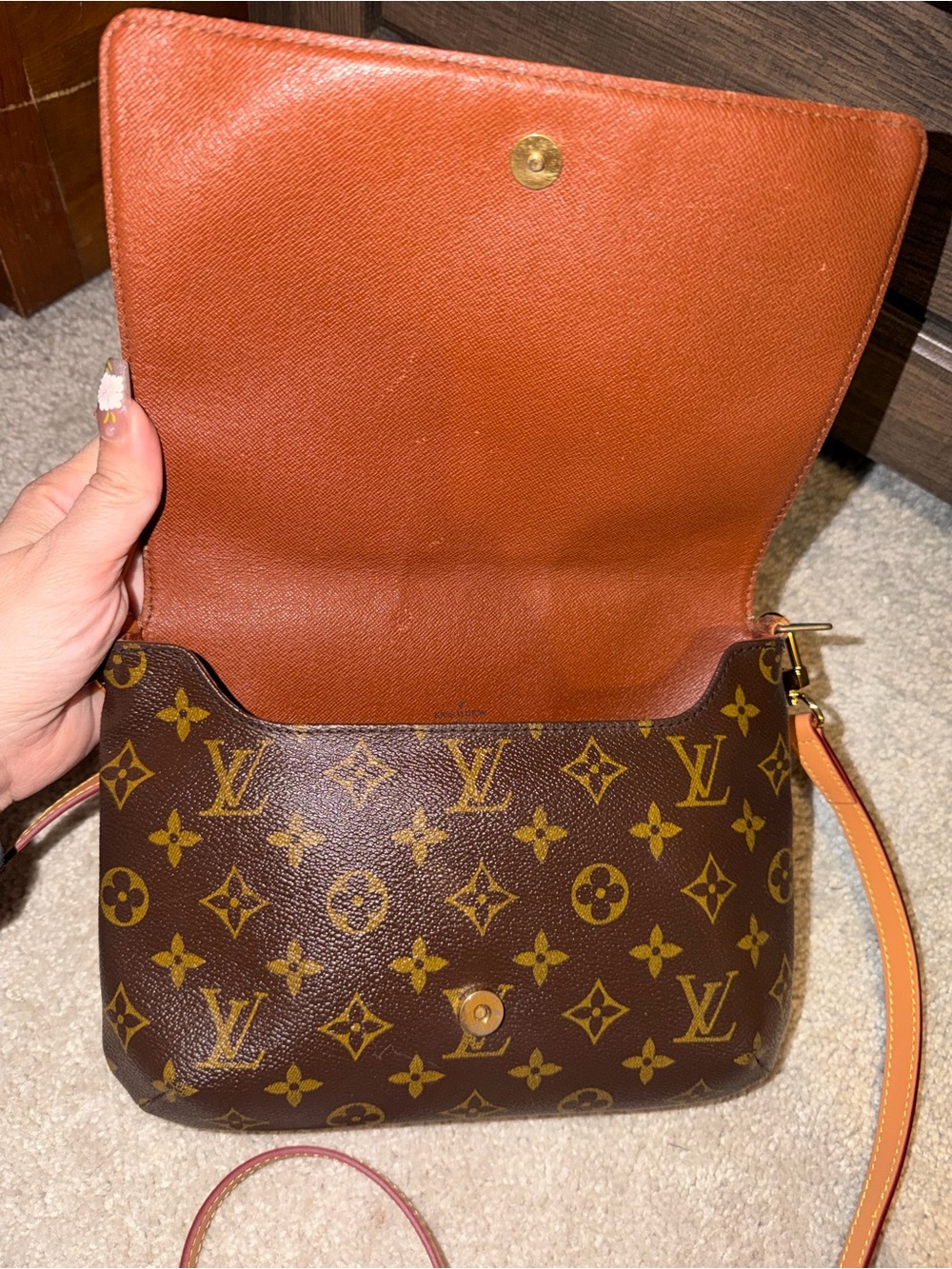 Louis Vuitton Monogram Crossbody Bag in Brown with Tan Strap - Picture 6 of 11